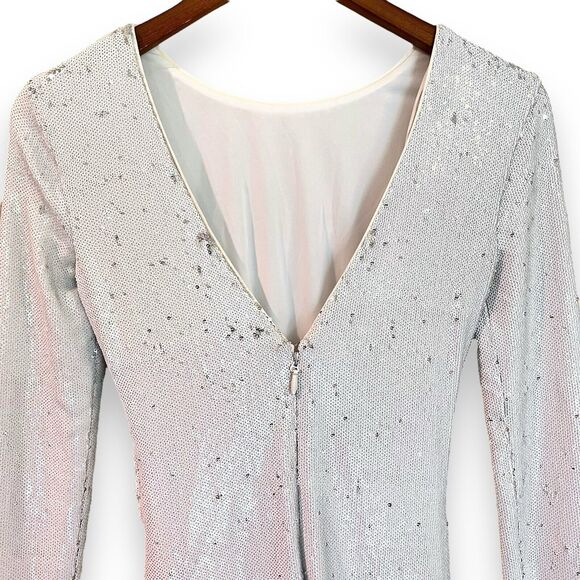 NWT Dress the Population White Emilia Sequin Long Sleeve Ruched Dress XXS $285 - Picture 10 of 10